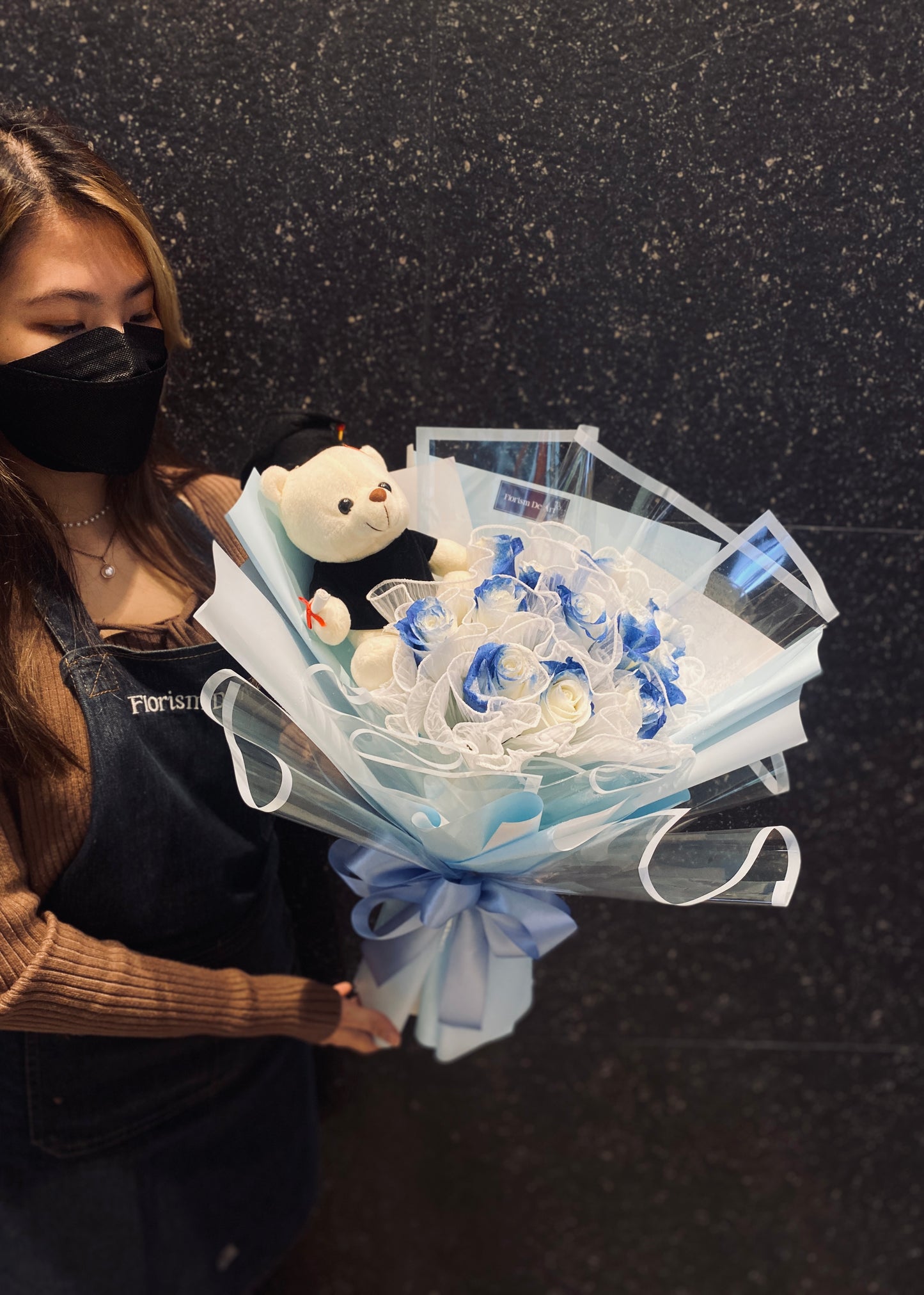 Graduation French Blue Roses | Hand Bouquet