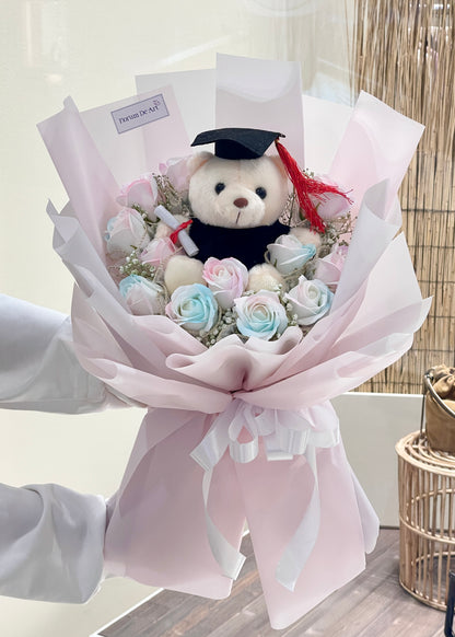 Adorable Graduation Soap Roses with Baby Breaths | Hand Bouquet
