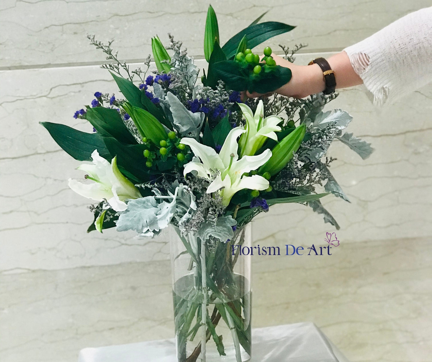 Fresh Lily With Greens  | Vase Flower