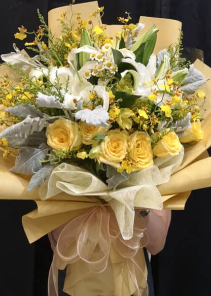 White Lily & Yellow Roses | Premium Flower Bouquet