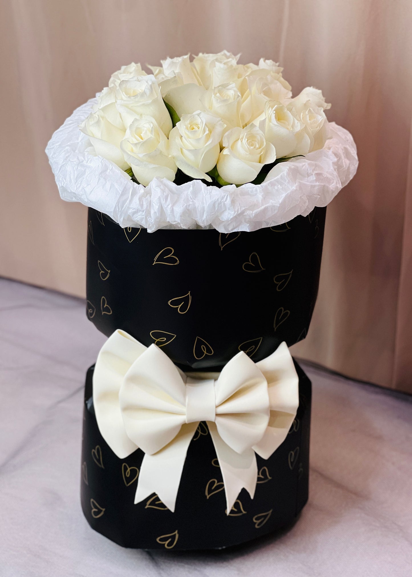Raven White Roses | Round Rose Bouquet
