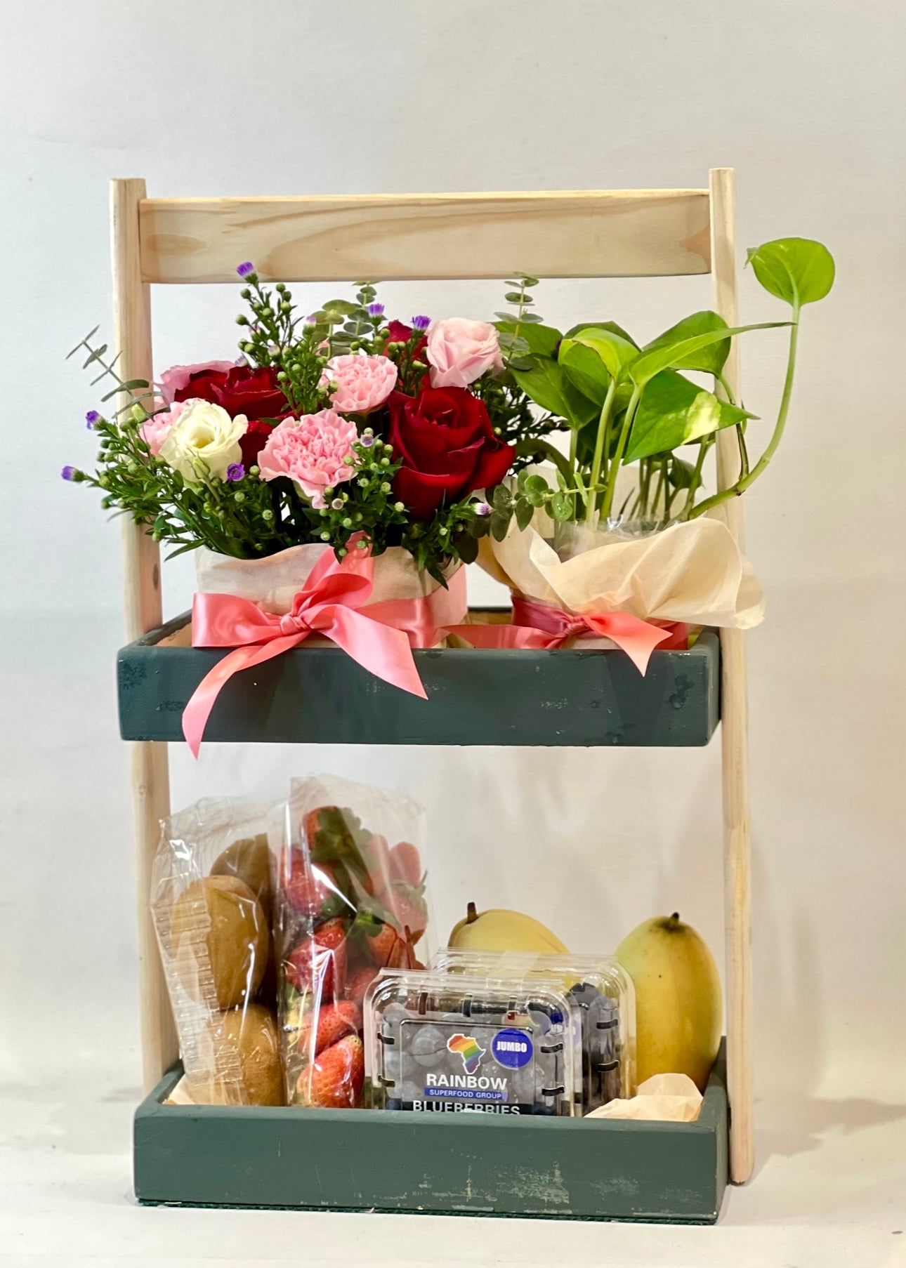 2 Tier Floral & Fruits Arrangement | Fruit Basket