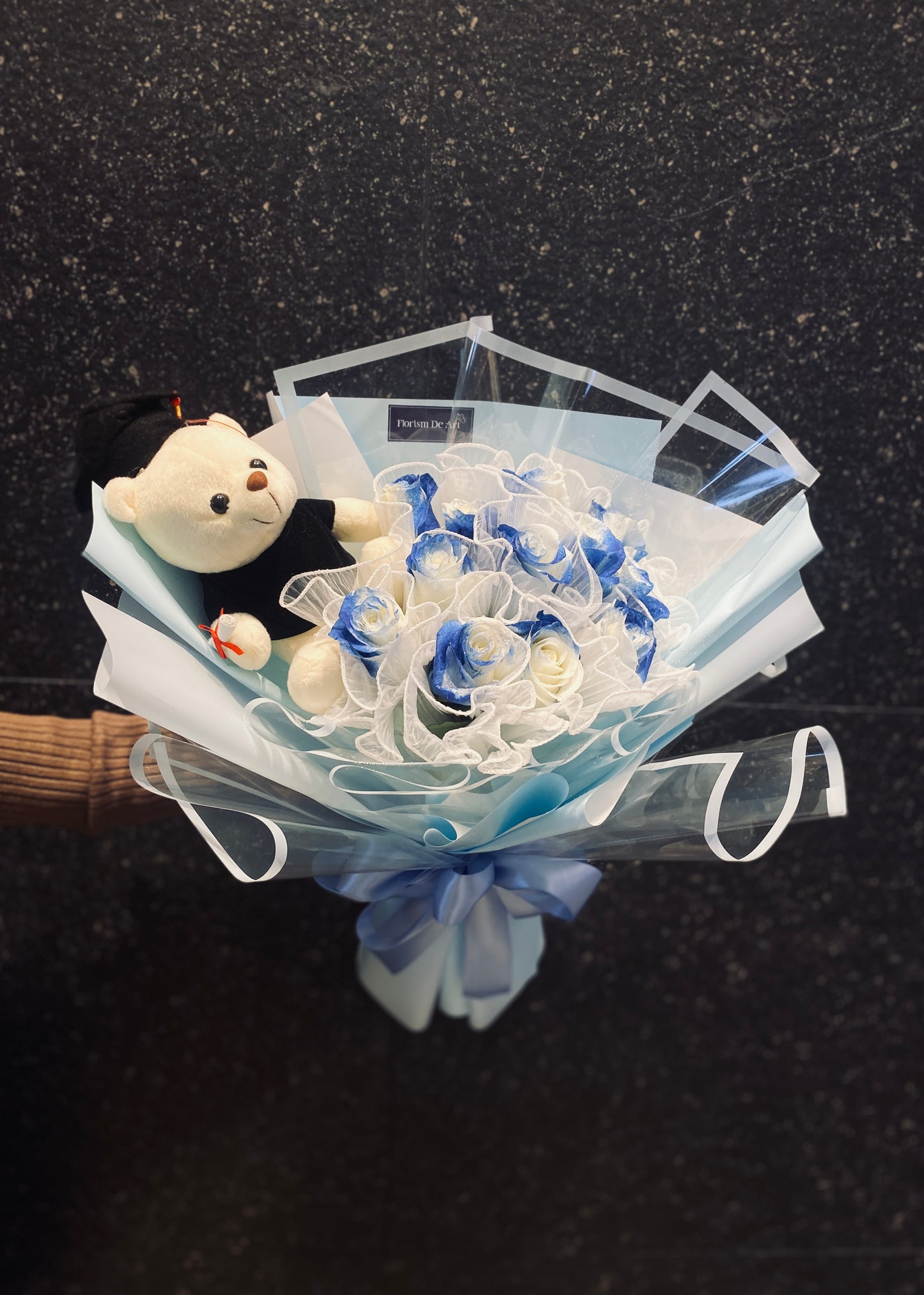 Graduation French Blue Roses | Hand Bouquet