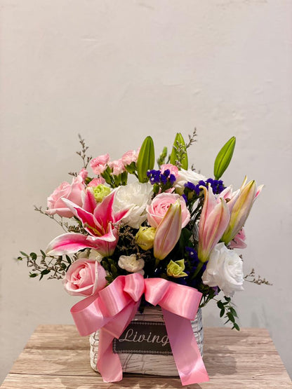 Pink Lily Flower Basket | October Flower Basket